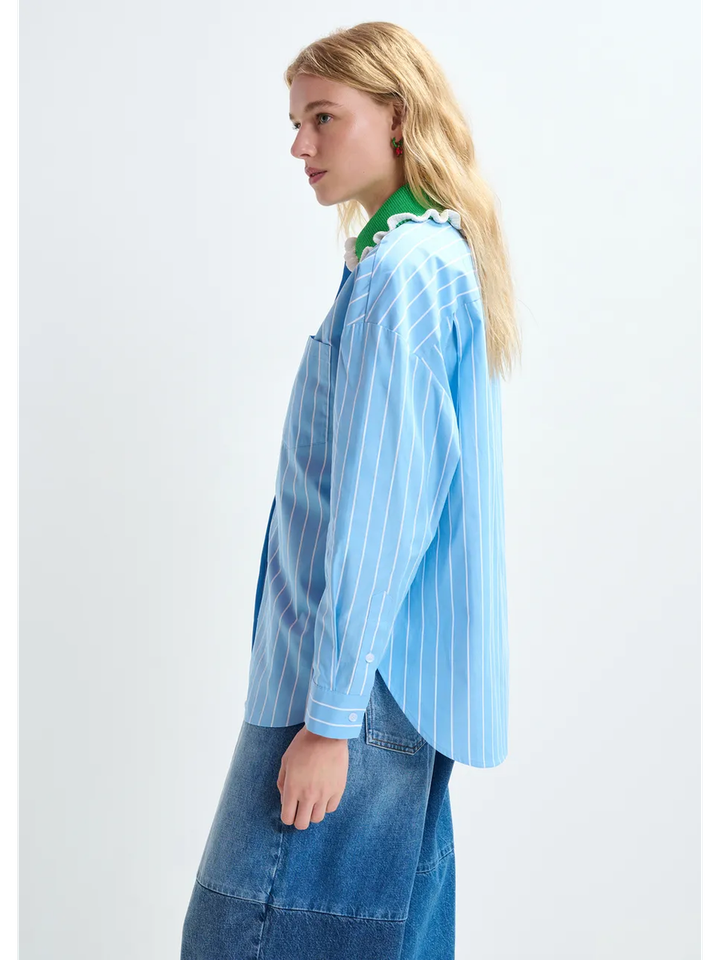 Gestreepte blouse met groene kanten kraag Joyful Essentiel