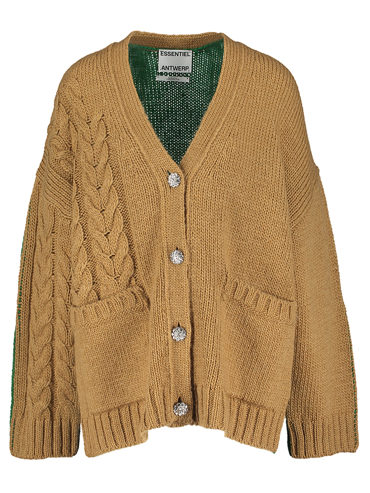 Beige/groene cardigan met strass knopen Jokes Essentiel