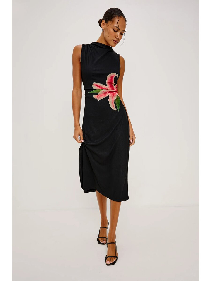 Zwarte jurk met bloemenprint Rebecca Rails