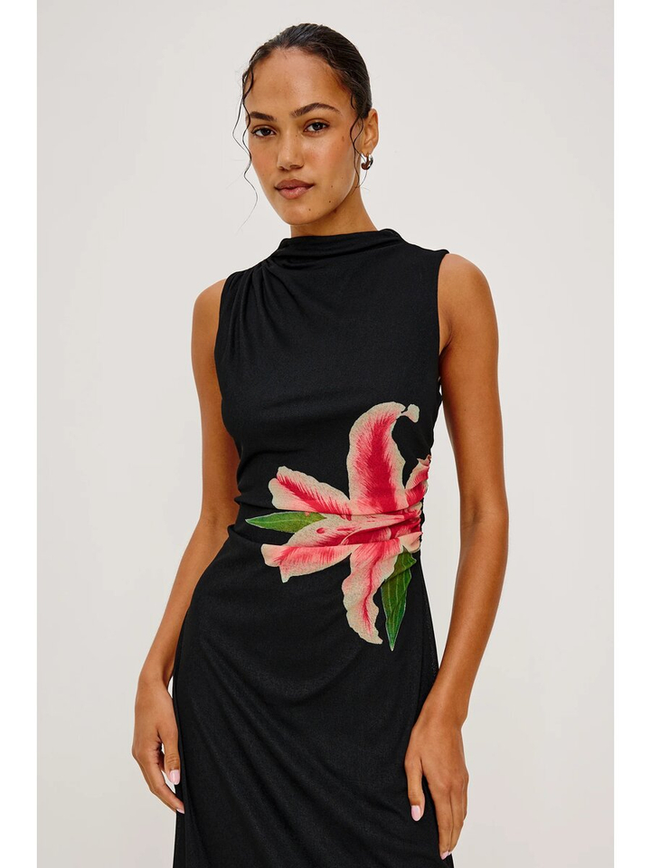 Zwarte jurk met bloemenprint Rebecca Rails