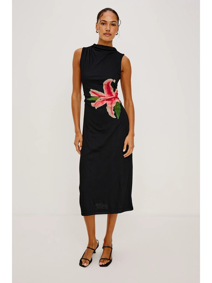 Zwarte jurk met bloemenprint Rebecca Rails