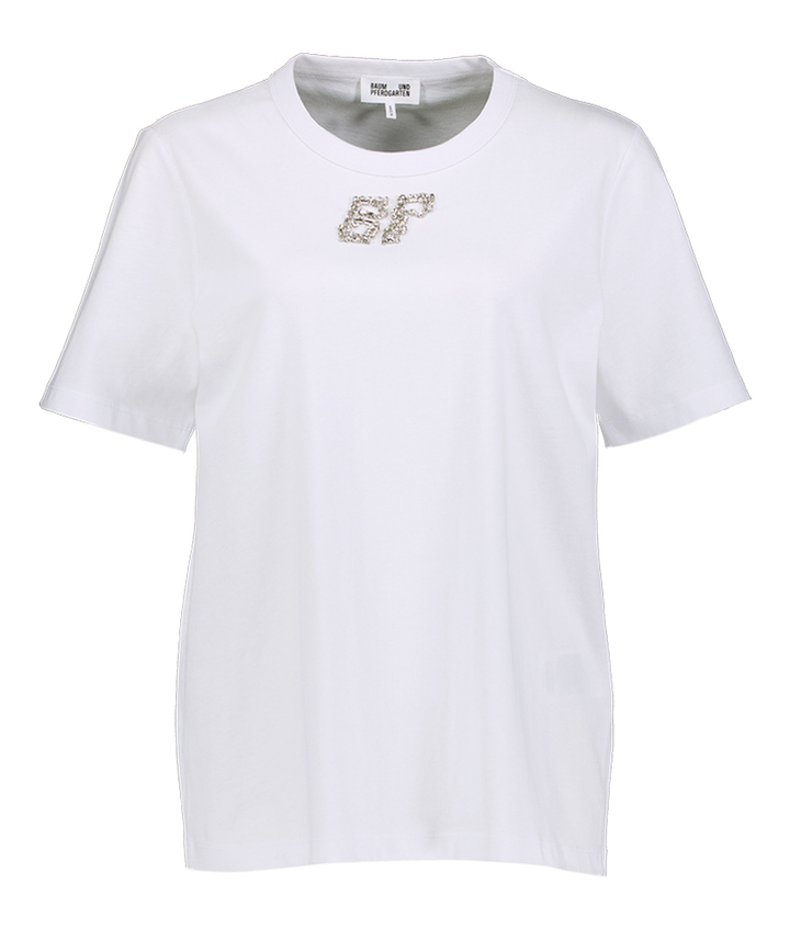 Witte t-shirt met strass logo detail Jawo Baum Und Pferdgarten