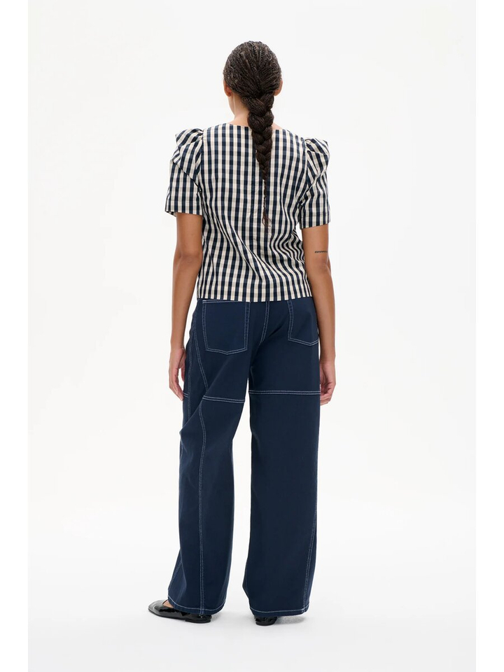 Zwart ecru geruite bloes met parel detail Baum Und Pferdgarten