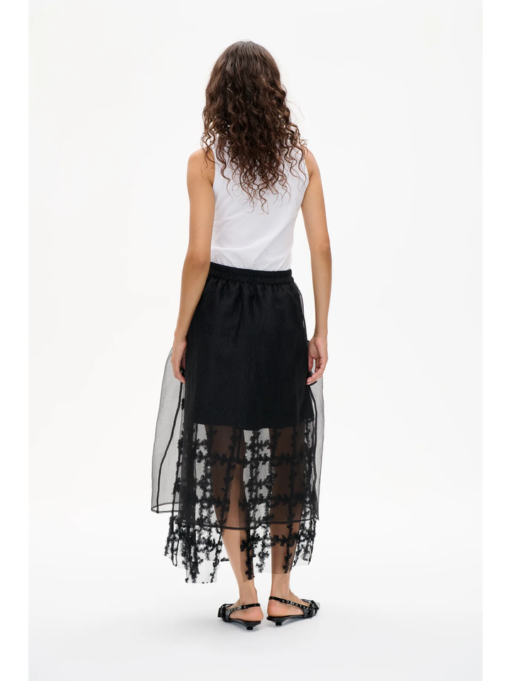 Zwarte doorzichtige lange rok met bloemenprint Sevara Baum Und Pferdgarten 
