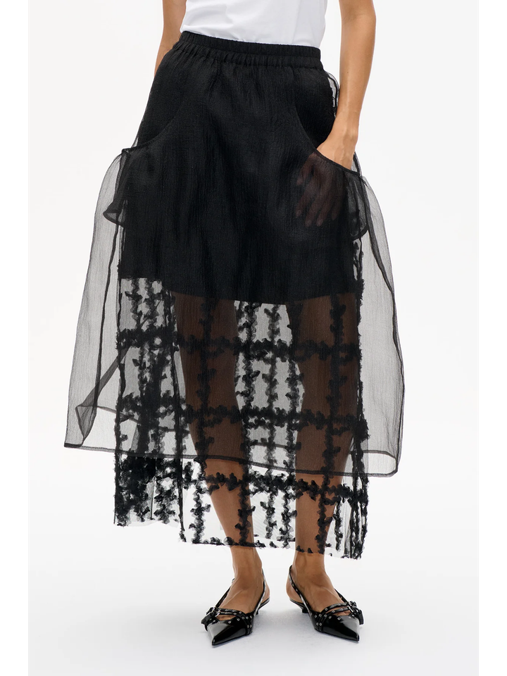 Zwarte doorzichtige lange rok met bloemenprint Sevara Baum Und Pferdgarten 