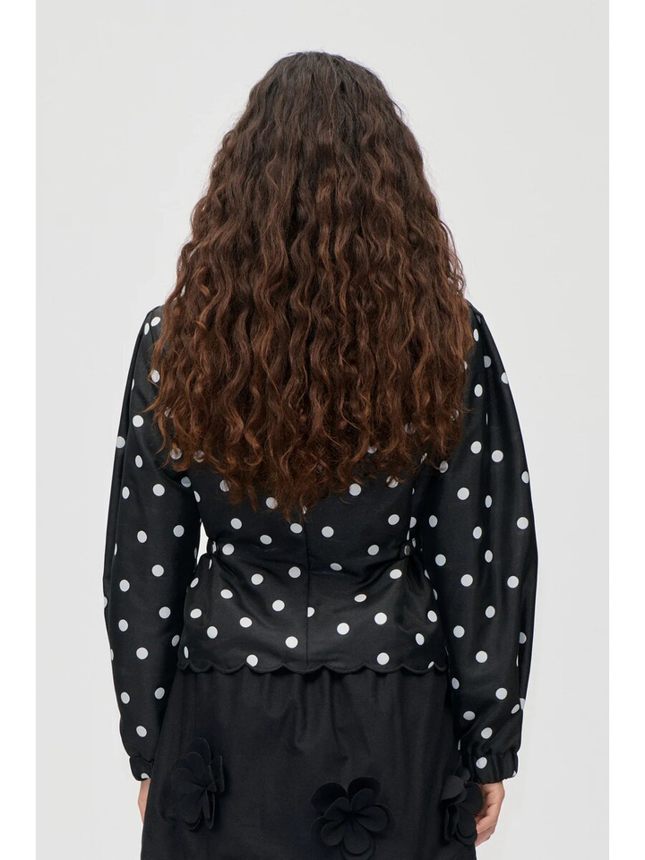 Zwarte bloes met bolletjes print Stine Goya