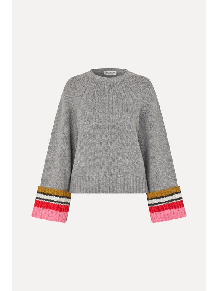 Grijze trui met gestreepte boord Stine Goya