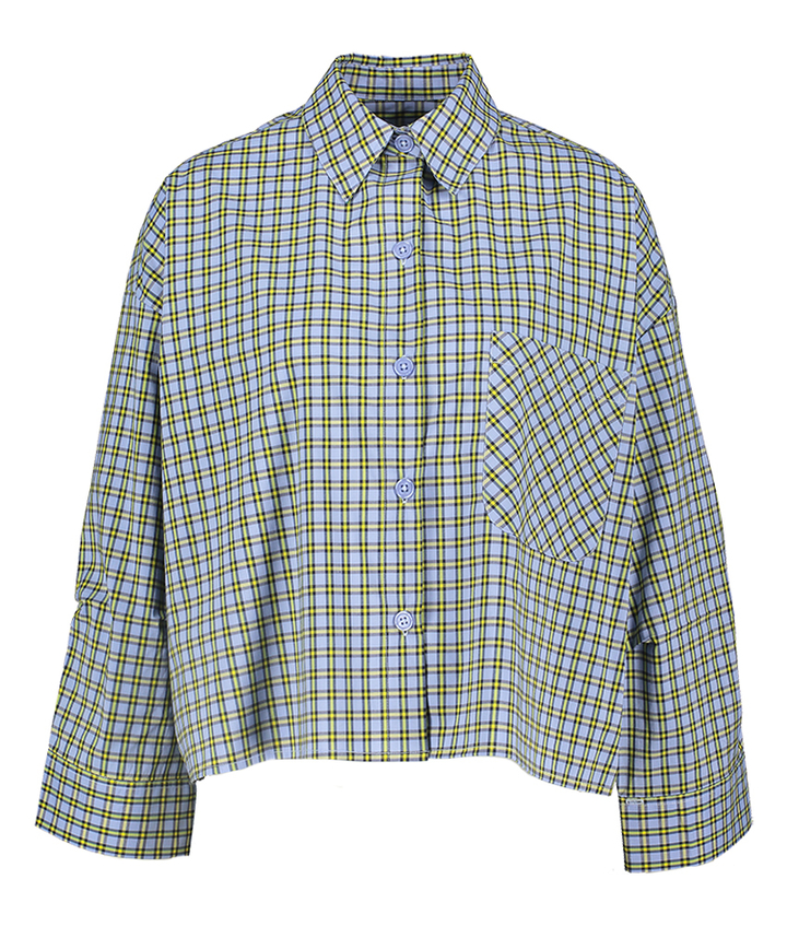 Blauw gele geruite korte bloes Nikki Rae