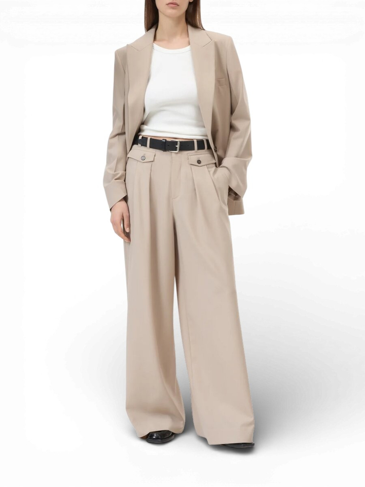 Beige wijde broek met bandplooi Closed