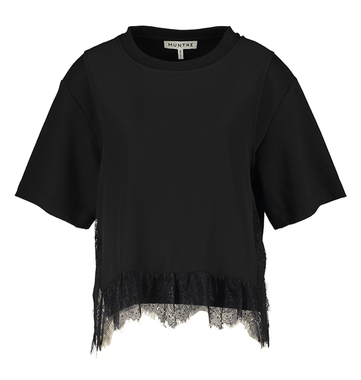 Zwarte t-shirt met kanten detail Rach Munthe 