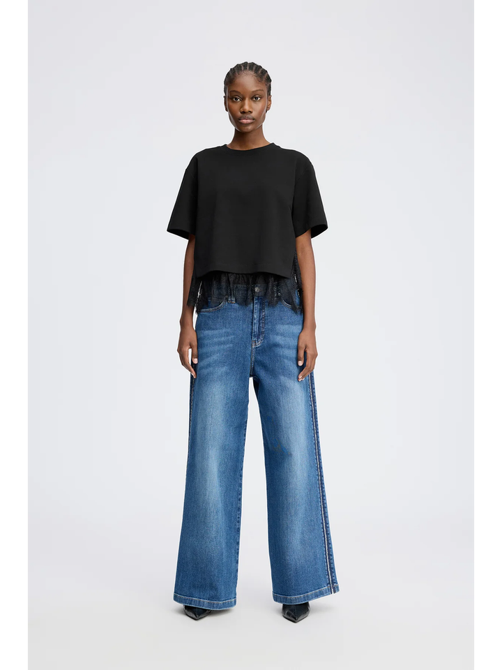 Zwarte t-shirt met kanten detail Rach Munthe 