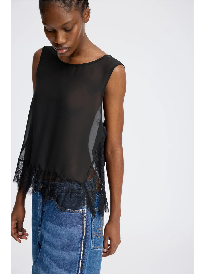 Zwarte t-shirt met kanten detail Rach Munthe 