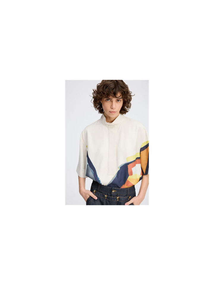 Beige blouse met multi-color detail Roger Munthe 