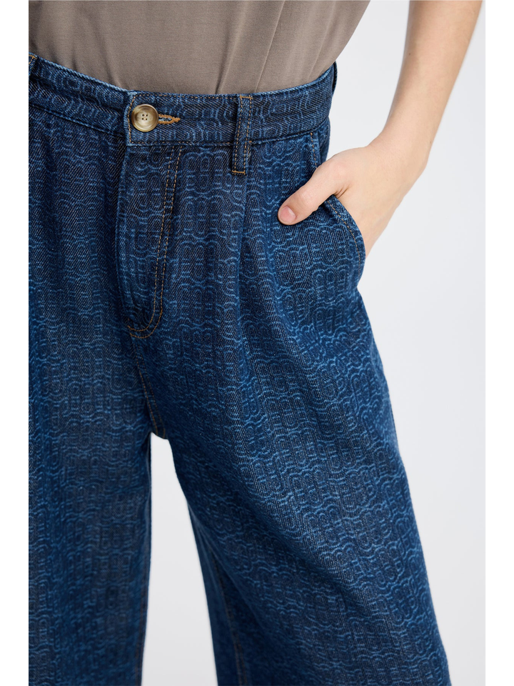 Blauwe loose fit jeans met print Ronan Munthe 