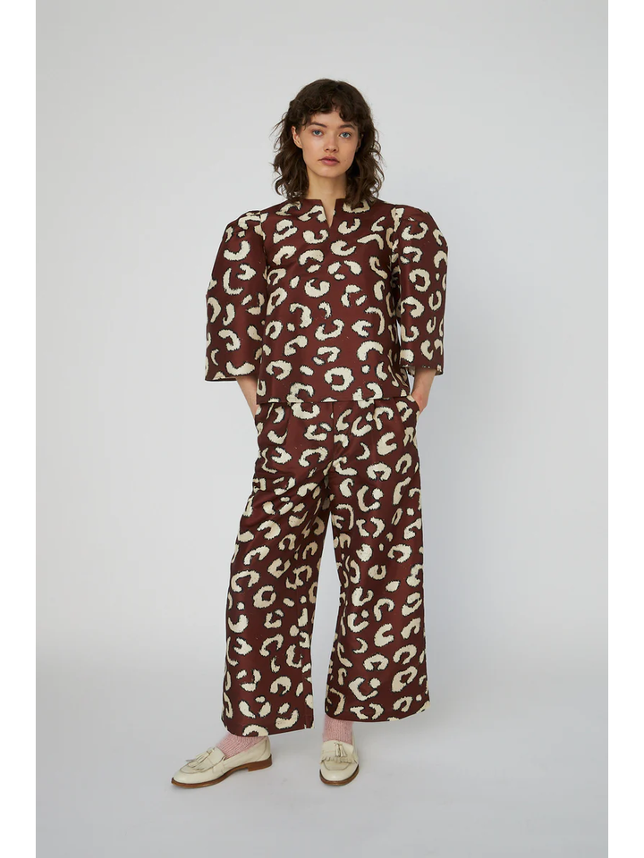 Leopard cropped broek met bandplooi Stella Nova