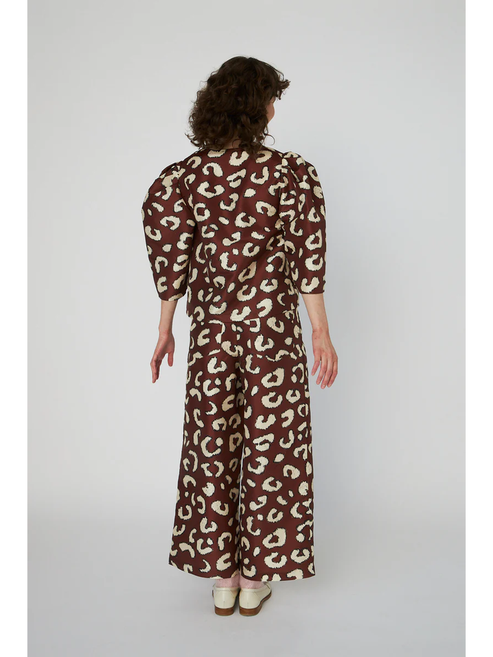 Leopard cropped broek met bandplooi Stella Nova