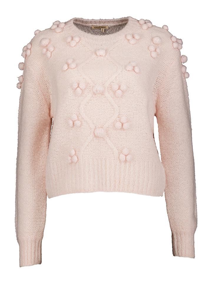 Roze gebreide wollen trui met pompons Stella Nova