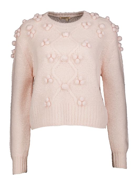 Roze gebreide wollen trui met pompons Stella Nova