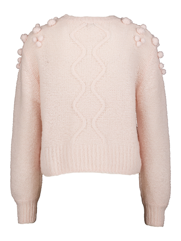 Roze gebreide wollen trui met pompons Stella Nova