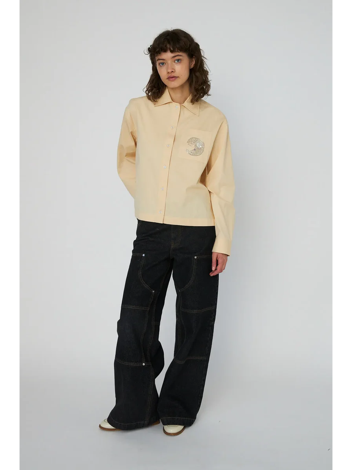 Creme kleurige katoenen bloes met strass detail Stella Nova