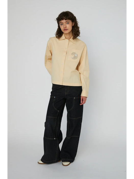 Creme kleurige katoenen bloes met strass detail Stella Nova