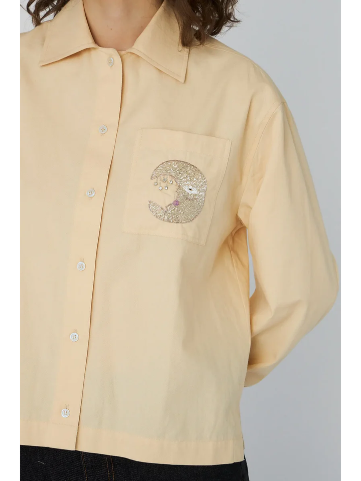 Creme kleurige katoenen bloes met strass detail Stella Nova