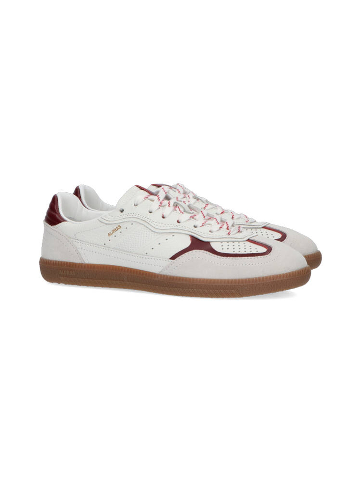 Ecru lage sneakers met bordeaux details Alohas