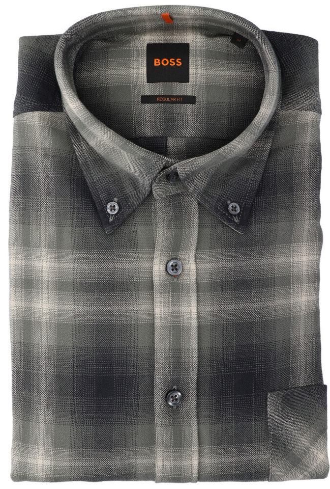 Open grey katoenen hemd ( regular fit) met ruiten en lange mouwen Hugo Boss