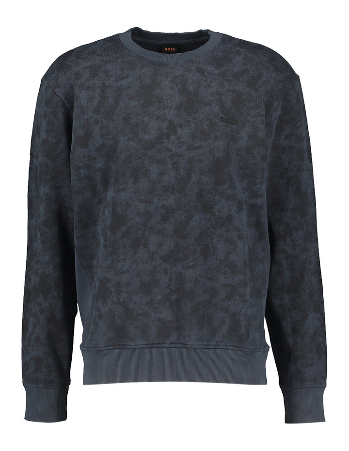 Donkerblauwe katoenen pull met afgewassen print Hugo Boss