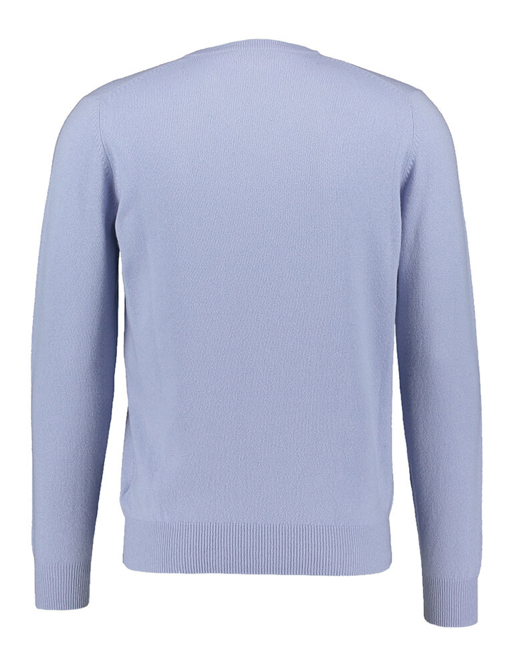 Lichtblauwe trui met v-hals in kasjmier Cashmere Company