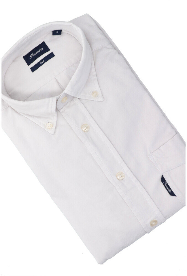 Beige ribfluwelen hemd ( regular fit) met lange mouwen 