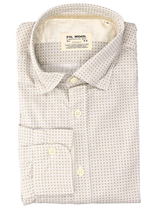 Taupe katoenen hemd (slim fit) met bollen en lange mouwen Fil Noir