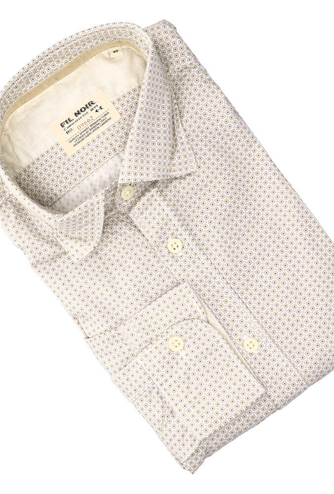 Taupe katoenen hemd (slim fit) met bollen en lange mouwen Fil Noir