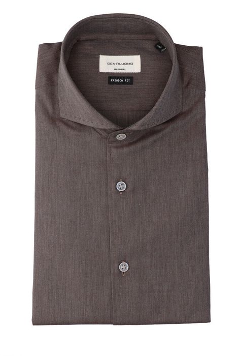 Donkerbruin gekleed katoenen hemd ( regular fit) en lange mouwen Gentiluomo