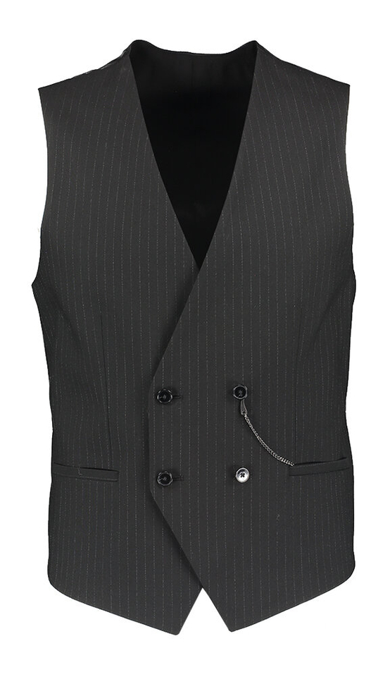 Driedelig zwart slim fit kostuum met krijtstreep Hugo Boss