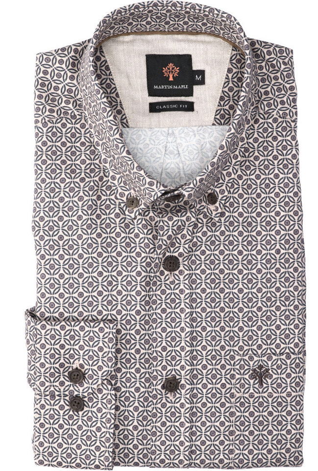 Beige katoenen hemd ( regular fit) met details en lange mouwen Martin Maple