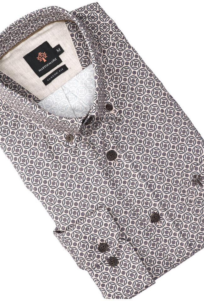 Beige katoenen hemd ( regular fit) met details en lange mouwen Martin Maple