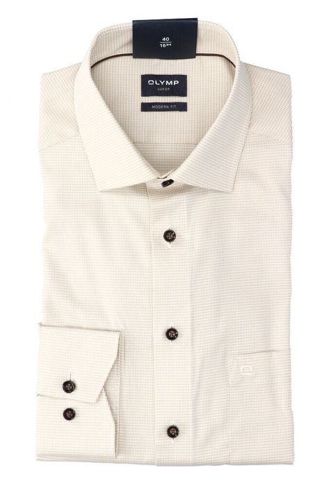 Wit katoenen hemd ( regular fit) met ruiten en lange mouwen Olymp