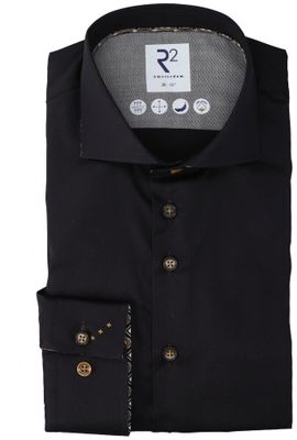 Zwart katoenen hemd ( regular fit) met lange mouwen R2