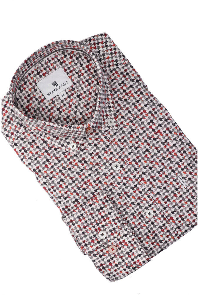 Wit katoenen hemd  regular fit) met details en lange mouwen State Of Art