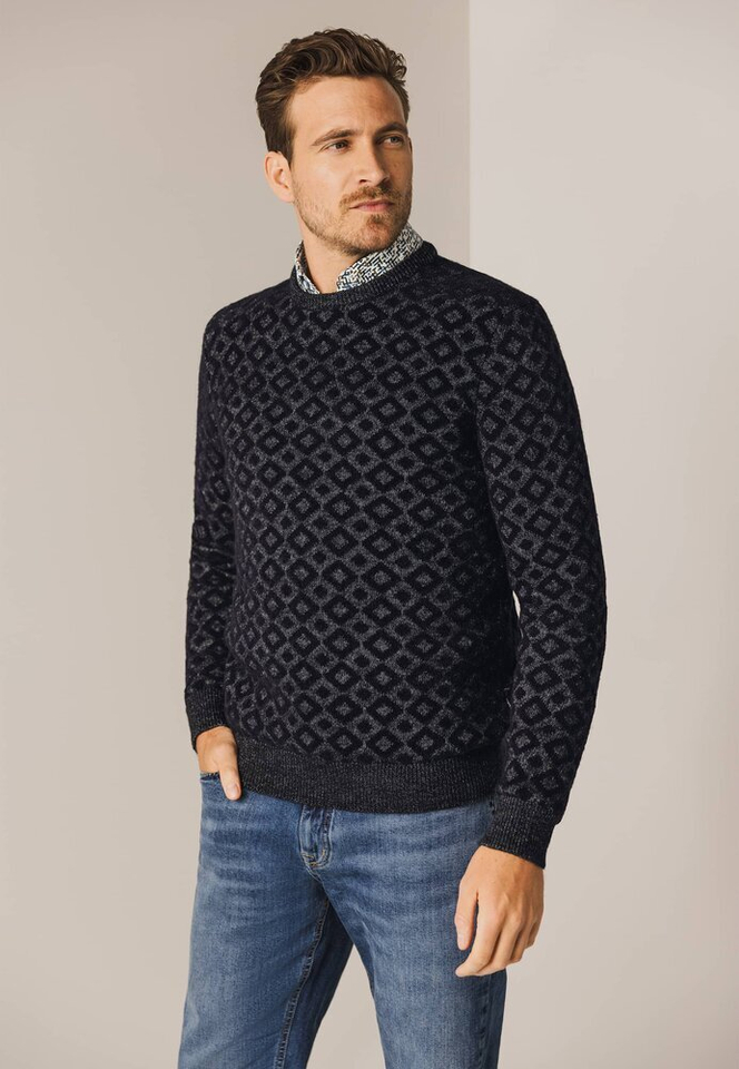 Blauwe pull met motief State of Art