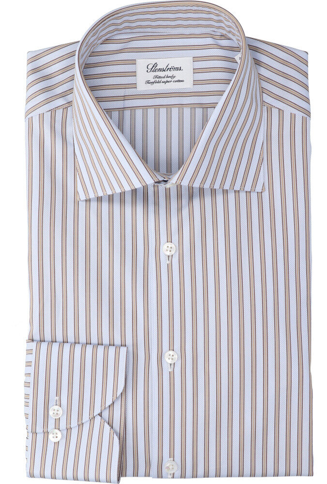 Lichtblauw katoenen hemd ( regular fit) met strepen en lange mouwen Stentröms