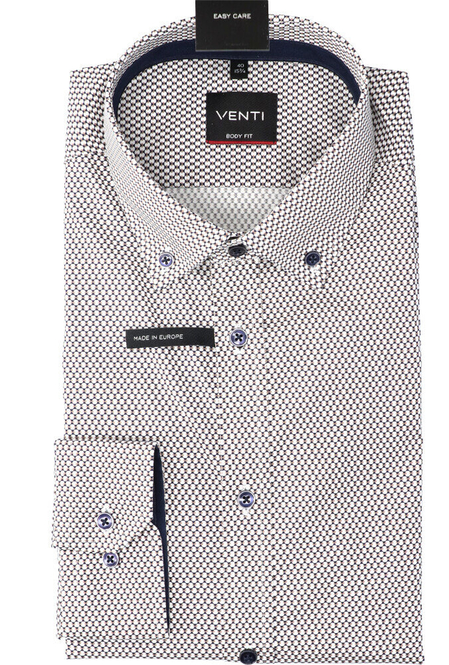 Donkerbruin katoenen hemd met witte print (slim fit) met lange mouwen Venti