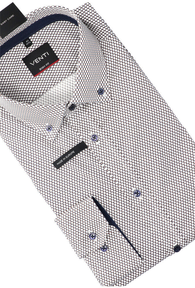 Donkerbruin katoenen hemd met witte print (slim fit) met lange mouwen Venti