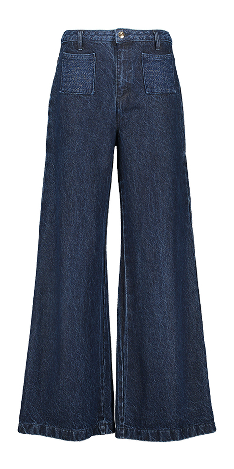 Donkerblauwe wide leg jeans met opgestikte zakken Rinascimento
