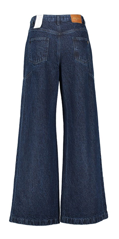 Donkerblauwe wide leg jeans met opgestikte zakken Rinascimento