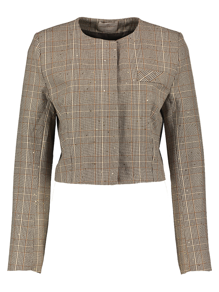 Bruine korte blazer in ruit motief Rinascimento