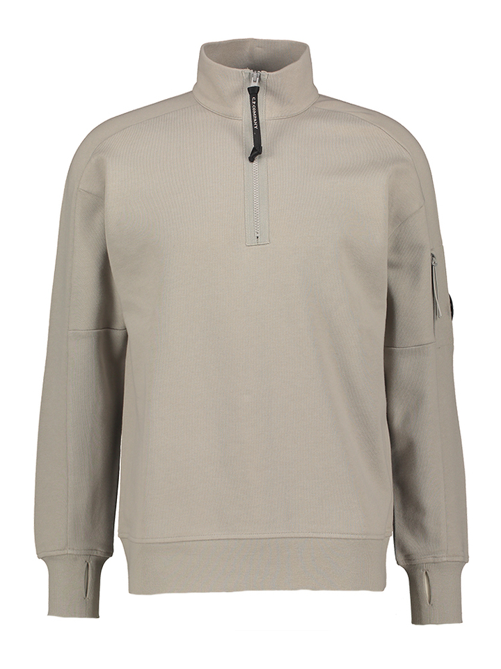 Grijze sweater met rits, zakje op mouw CP Company