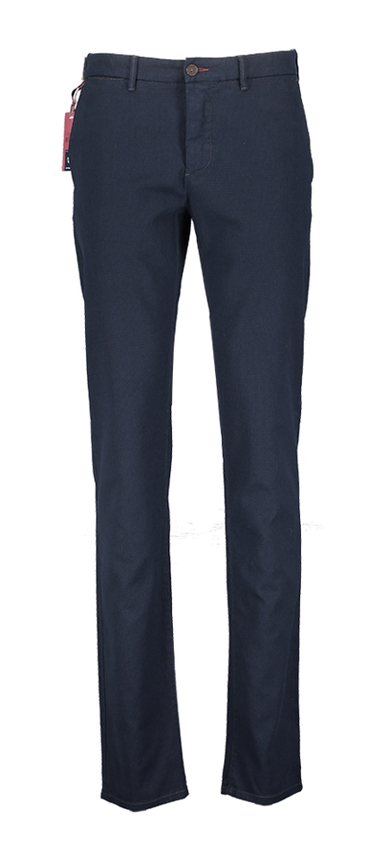 Blauwe slim fit broek met fijne ruit. Atelier Noterman 
