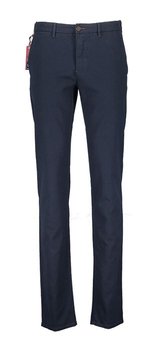 Blauwe slim fit broek met fijne ruit. Atelier Noterman
